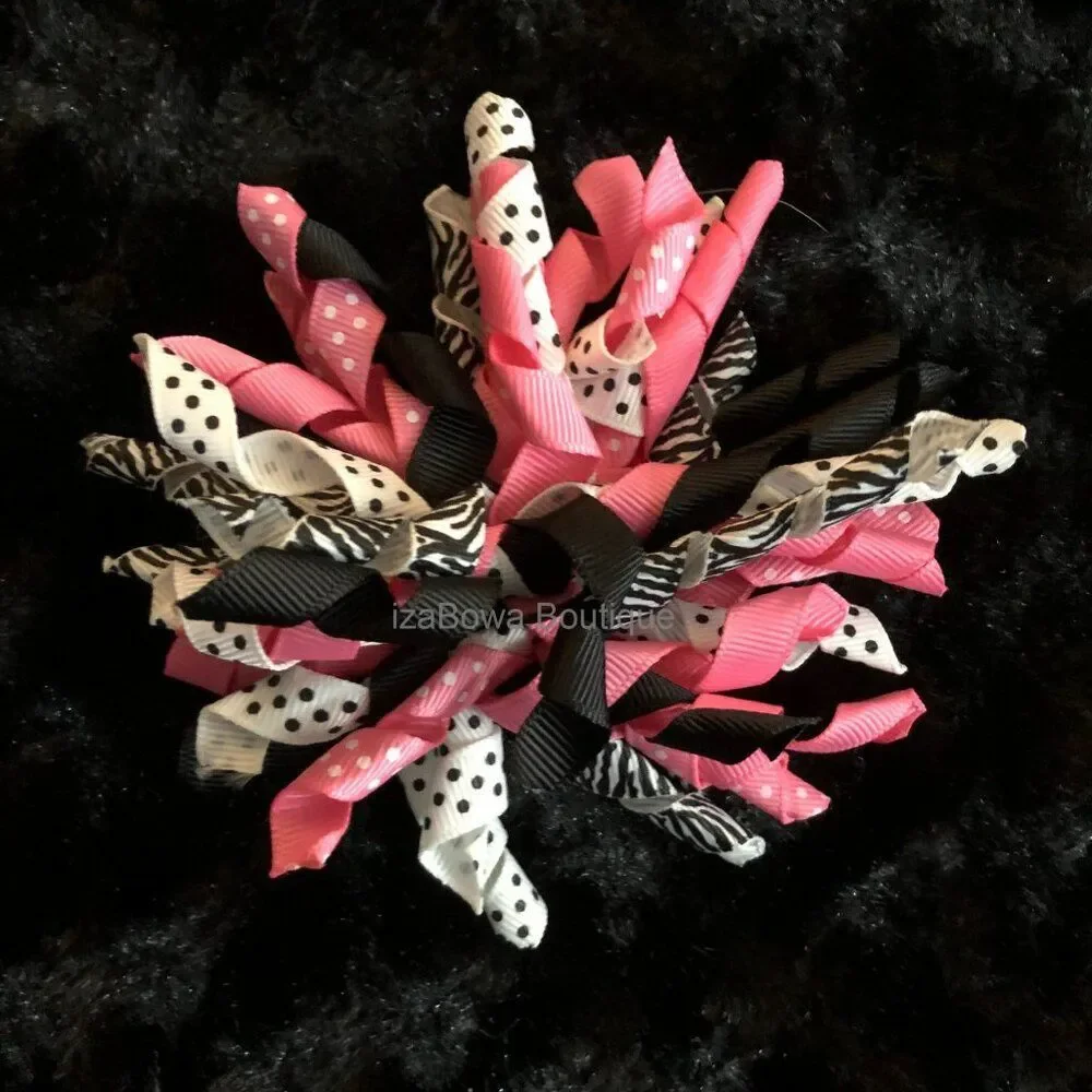 Hot Pink Black Polka Dot & Zebra Korker Bow   4B2099  Handmade NWT Boutique